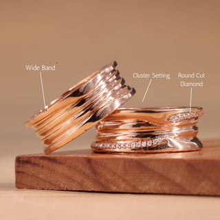 Round Cut Cluster Moissanite Wide Wedding Band Set