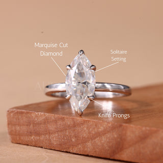 2.0CT Marquise Cut Solitaire Diamond Moissanite Engagement Ring