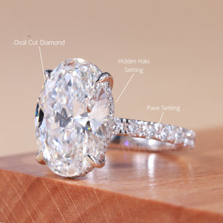 4.0CT Oval Cut Hidden Halo Pave Setting Moissanite Engagement Ring