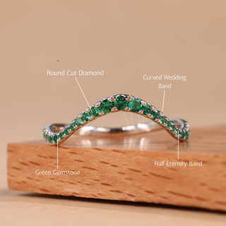 Round Cut Green Gemstone Curved Moissanite Wedding Band