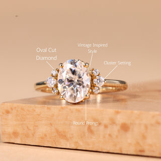 1.50CT Oval Cut Vintage Cluster Moissanite Engagement Ring