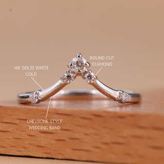 Round Cut Diamond Chevron Moissanite Wedding Band