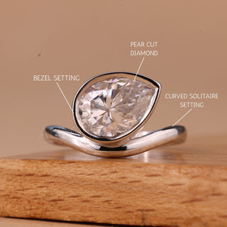 1.50CT East-West Pear Cut Curved Solitaire Moissanite Engagement Ring