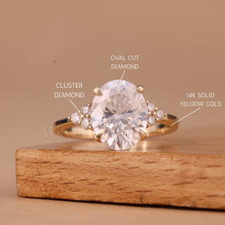 1.0CT Oval Cut Cluster Diamond Moissanite Engagement Ring