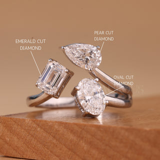 1.50CTW Emerald, Pear & Oval Cut Unique Three Stone Engagement Ring