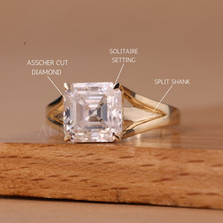 1.50CT Asscher Cut Split Shak Solitaire Moissanite Engagement Ring