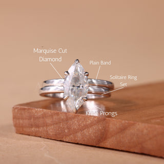1.50CT Marquise Cut Solitaire Plain Moissanite Bridal Ring Set