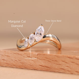 Marquise Cut Three Stone Curved Moissanite Wedding Band