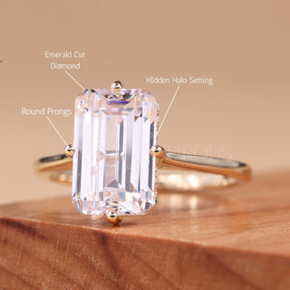 3.0CT Emerald Cut Moissanite Hidden Halo Engagement Ring
