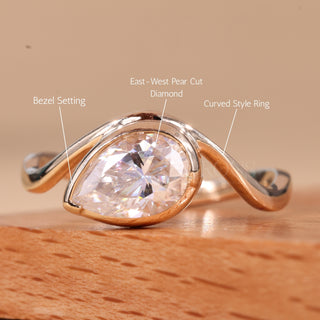 1.0CT East-West Pear Cut Bezel Set Curved Solitaire Engagement Ring