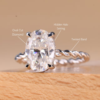 2.0CT Oval Cut Hidden Halo Moissanite Engagement Ring