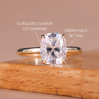 1.50CT Elongated Cushion Cut Hidden Halo Set Engagement Ring