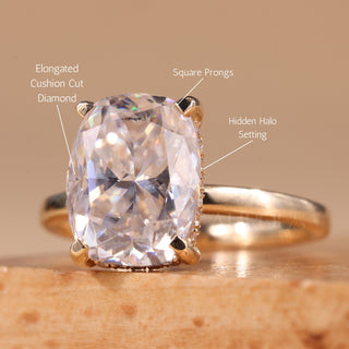 2.0CT Elongated Cushion Cut Hidden Halo Moissanite Engagement Ring