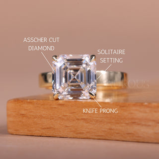 2.0CT Asscher Cut Diamond Solitaire Moissanite Engagement Ring