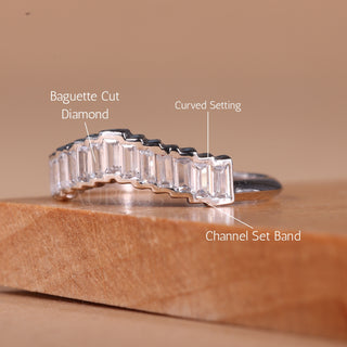 Baguette Cut Channel Setting Moissanite Curved Wedding Band
