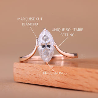 1.50CT Marquise Cut Unique Solitaire Moissanite Engagement Ring