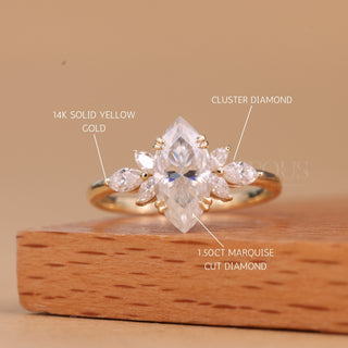 1.50CT Marquise Cut Cluster Diamond Moissanite Engagement Ring