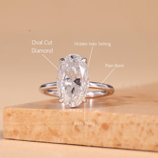 2.5CT Oval Cut Hidden Halo Moissanite Engagement Ring