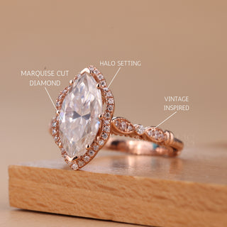 2.50CT Marquise Cut Vintage Inspired Halo Setting Engagement Ring