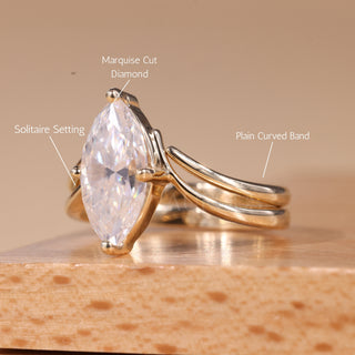 1.50CT Marquise Cut Solitaire Unique Curved Moissanite Bridal Ring Set