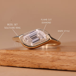 1.0CT East-West Flame Cut Diamond Solitaire Moissanite Engagement Ring