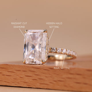 4.0CT Radiant Cut Unique Hidden Halo Setting Moissanite Engagement Ring