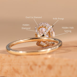 1.0CT Oval Cut Hidden Diamond Moissanite Engagement Ring