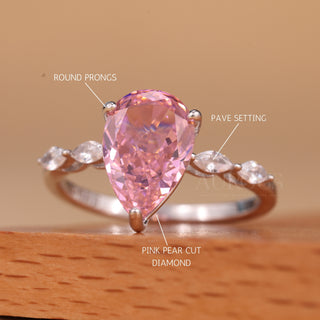 1.50CT Pink Pear Cut Diamond Pave Setting Moissanite Engagement Ring