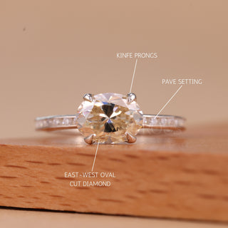 1.0CT East-West Oval Cut Diamond Pave Setting Moissanite Engagement Ring