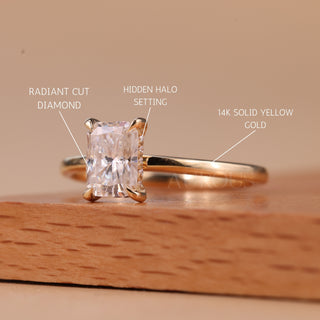 1.0CT Radiant Cut Diamond Hidden Halo Moissanite Engagement Ring