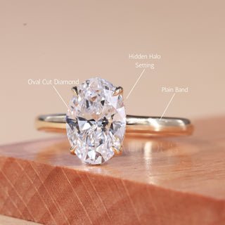 1.5CT Oval Cut Hidden Halo Moissanite Engagement Ring