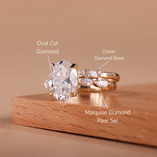 2.0CT Oval Cut Cluster Diamond Moissanite Bridal Ring Set
