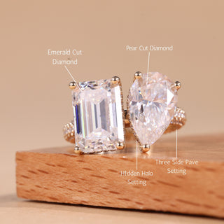 2.0CTW Emerald & Pear Cut Diamond Toi Et Moi Engagement Ring