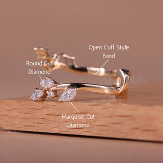 Marquise & Rond Cut Cluster Diamond Open Cuff Style Wedding Band