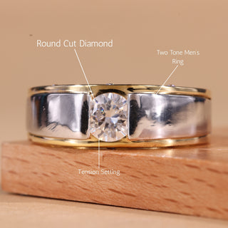 0.75CT Round Cut Diamond Two Tone Men's Wedding Ring