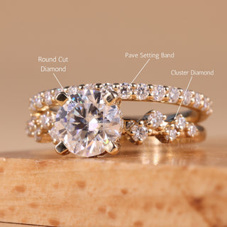 1.0CT Round Cut Cluster Diamond Pave Setting Moissanite Bridal Ring Set