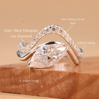 1.50CT East-West Marquise Cut Curved Moissanite Bridal Ring Set