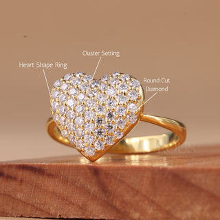 1.05CTW Round Cut Cluster Diamond Heart Shape Engagement Ring