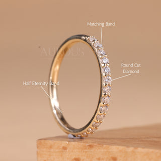 Round Cut Pave Setting Half Eternity Moissanite Wedding Band