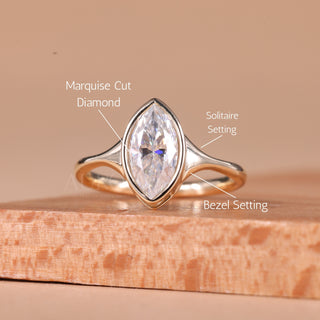 1.50CT Marquise Cut Bezel Setting Solitaire Engagement Ring