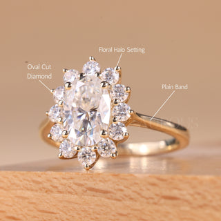 1.50CT Oval Cut Diamond Floral Halo Set Moissanite Engagement Ring