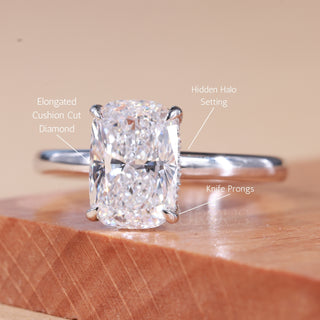 1.50CT Elongated Cushion Cut Hidden Halo Moissanite Engagement Ring