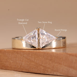 1.0CT Triangle Cut Diamond Two Stone Moissanite Wedding Ring