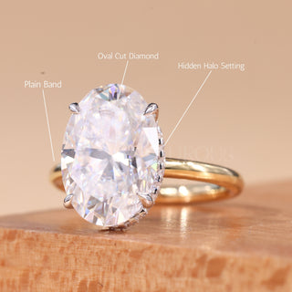 3.0CT Oval Cut Diamond Hidden Halo Moissanite Engagement Ring
