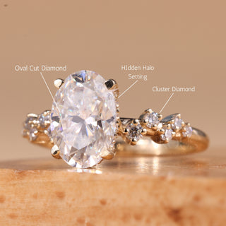 1.50CT Oval Cut Cluster Diamond Moissanite Engagement Ring