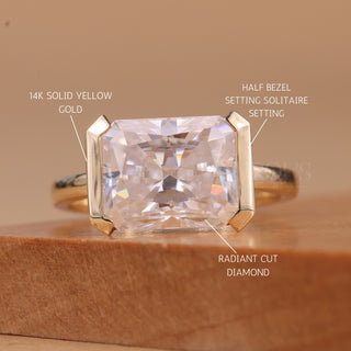 2.0CT East-West Radiant Cut Half Bezel Setting Engagement Ring