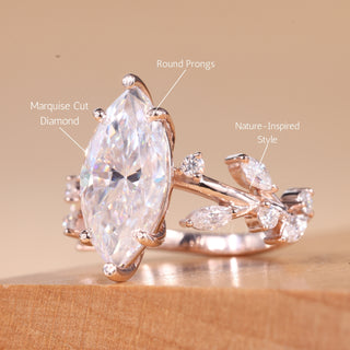 6.50CT Marquise Cut Nature Inspired Moissanite Engagement Ring