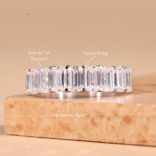 Emerald Cut Half Eternity Moissanite Wedding Band