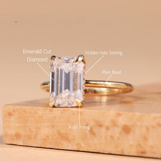 1.50CT Emerald Cut Hidden Halo Moissanite Engagement Ring