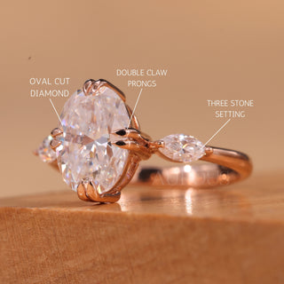 2.50CT Oval Cut Diamond Three Stone Moissanite Engagement Ring
